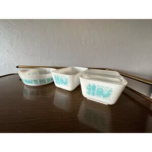 Pyrex Butterprint Turquoise Sm (w lid) & Med Refrigerator Dish, Round Casserole